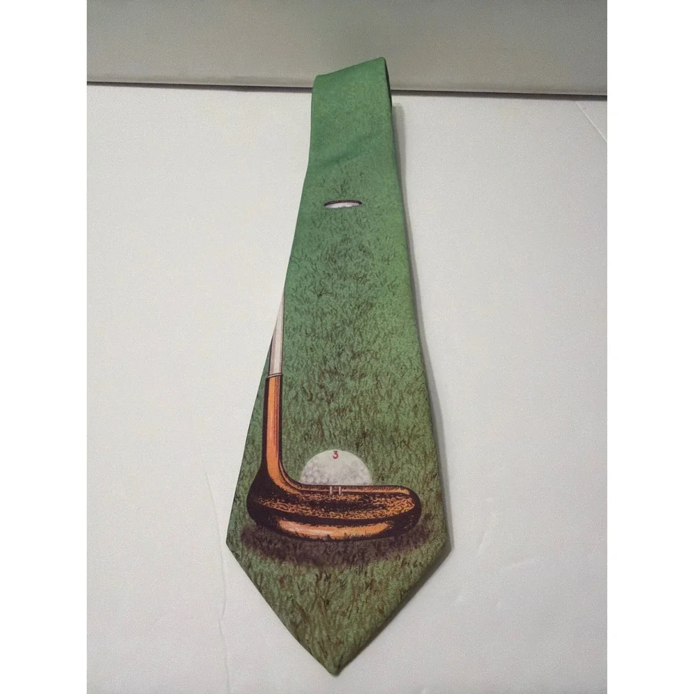 Vintage 1986 Ralph Marlin Golf Putter Ball‎ Green Novelty Tie Kneeknocker Mens